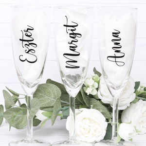 Egyedi Pezsgős Pohár Matrica, Névre Szóló Pohár, Bridesmade Party, Koszorúslány Pohár, Lánybúcsú Ajándék, Név matrica - Meska.hu