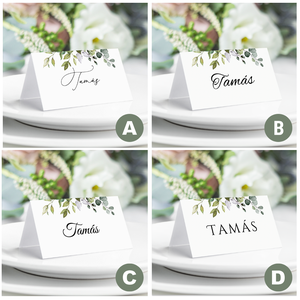 Greenery Ültetőkártya, Zöld Leveles Névkártya, Esküvői Ültetőkártya, Asztali Ültetőkártya, Esküvői asztal - esküvő - meghívó & kártya - ültetési rend - Meska.hu