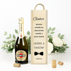 Tanufelkérő, Férfi tanú felkérő, Fadoboz, Egyedi Pezsgős doboz, Szülőköszöntő bortartó, Feliratozott fa boros doboz, Esküvő, Meghívó & Kártya, Tanú felkérő, Mindenmás, MESKA