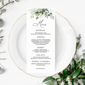 Esküvői Menü, Eskűvő Étlap, Étlap, Menü, Esküvő Vacsora, Esküvői Asztal, Zöld Étlap, Zöld Esküvői Étlap, Greenery Menü, Esküvő, Meghívó & Kártya, Menü, Fotó, grafika, rajz, illusztráció, MESKA