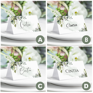 Zöld Leveles Ültetőkártya, Esküvői Ültetőkártya, Asztali Ültetőkártya, Esküvői asztal, Greneery névkártya - esküvő - meghívó & kártya - ültetési rend - Meska.hu