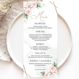 Rózsás Esküvői Menü, Eskűvő Étlap, Menü, Esküvő Étlap, Esküvői Asztal, Virágos Étlap, Itallap, Arany Menü - Meska.hu