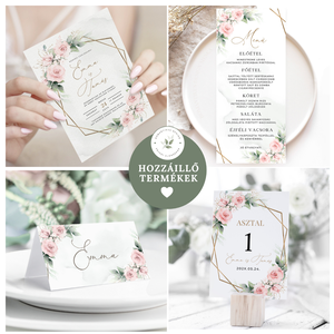 Ültetési rend, Esküvői Asztalszám, Rózsás Asztalszám, Esküvő Asztal, Ültetésirend, Ülésrend, Greenery, Zöld leveles - esküvő - meghívó & kártya - ültetési rend - Meska.hu