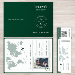 Esküvői útlevél meghívó és beszállókártya (greenary) - esküvő - meghívó & kártya - meghívó - Meska.hu