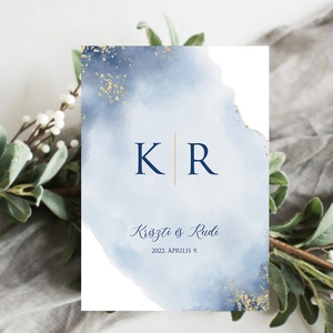 BLUE-GOLD esküvői meghívó - esküvő - meghívó & kártya - meghívó - Meska.hu