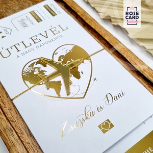 GOLD ÚTLEVÉL esküvői meghívó, Esküvő, Meghívó & Kártya, Meghívó, Papírművészet, Fotó, grafika, rajz, illusztráció, MESKA