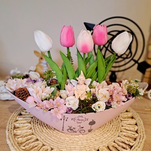 Tavaszi tulipános csónak asztaldísz - Meska.hu
