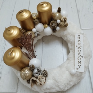 Arany-fehér adventi koszorú - Meska.hu
