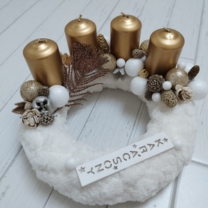 Arany-fehér adventi koszorú - karácsony - adventi díszek - adventi koszorú - Meska.hu