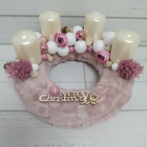 Púder színű Adventi koszorú , Karácsony, Adventi díszek, Adventi koszorú, Mindenmás, MESKA
