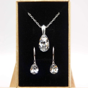 Csepp alakú Swarovski kristályos ezüst nyaklánc és fülbevaló szett - Holdfény - ékszer - ékszerszett - Meska.hu