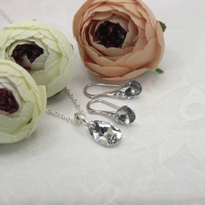 Csepp alakú Swarovski kristályos ezüst nyaklánc és fülbevaló szett - Holdfény - ékszer - ékszerszett - Meska.hu