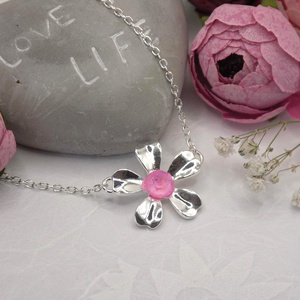 Rózsaszín Swarovski kristályos, virág alakú ezüst medál, nyaklánccal  Bloom, Ékszer, Nyaklánc, Medálos nyaklánc, Ékszerkészítés, MESKA