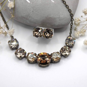 Barnás árnyalatú Swarovski kristályokkal készült antik bronz színű nyaklánc és fülbevaló szett  - Colorado, Ékszer, Ékszerszett, Ékszerkészítés, MESKA