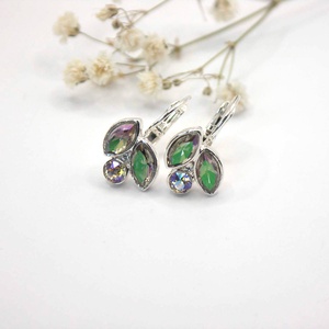 Színváltó Swarovski kristályos, egyedi készítésú fülbevaló  Scarabeus leaves - Meska.hu