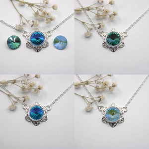 Swarovski kristályos nyaklánc, egyedi készítésú, virág formájú medállal, választható színű kristállyal - ékszer - nyaklánc - medálos nyaklánc - Meska.hu
