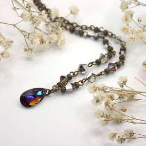 Csepp alakú, Swarovski kristályos, antik bronz nyaklánc - Vulkán, Ékszer, Nyaklánc, Medálos nyaklánc, Ékszerkészítés, MESKA