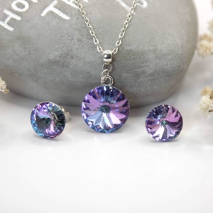 Kör alakú Swarovski kristályos ezüst nyaklánc és fülbevaló szett - Pinky - ékszer - ékszerszett - Meska.hu
