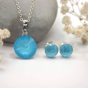 Kör alakú Swarovski kristályos ezüst nyaklánc és fülbevaló szett - Tahiti - ékszer - ékszerszett - Meska.hu
