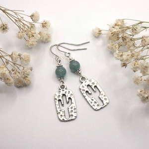 Fülbevaló aquamarine ásványgyönggyel, kaktusz alakú függővel, Ékszer, Fülbevaló, Lógó fülbevaló, Ékszerkészítés, MESKA