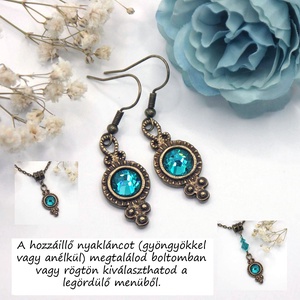 Tengerkék színű Preciosa kristályokkal készült antik bronz fülbevaló, akár szettben is, nyaklánccal - ékszer - fülbevaló - lógó fülbevaló - Meska.hu