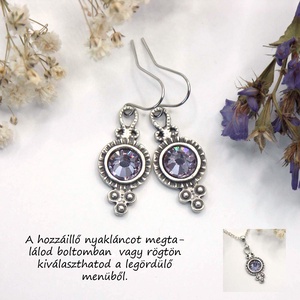 Halványlila Preciosa kristályokkal készült fülbevaló, akár szettben is, nyaklánccal, Ékszer, Fülbevaló, Lógó fülbevaló, Ékszerkészítés, MESKA