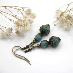 Fülbevaló aquamarine ásványgyöngyökből bronz színben, Ékszer, Fülbevaló, Lógó fülbevaló, Ékszerkészítés, MESKA