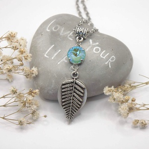 Ékszerszett mentolos-türkizes színű Swarovski kristályokkal, páfrányleveles függővel - ékszer - ékszerszett - Meska.hu