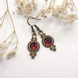 Narancsos-bíbor színű Preciosa kristályokkal készült antik bronz fülbevaló, akár szettben is, nyaklánccal, Ékszer, Fülbevaló, Lógó fülbevaló, Ékszerkészítés, MESKA