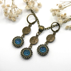 Bársonyos, puha fényű, középkék színű Swarovski kristályos nyaklánc és fülbevaló szett - Bársonyfény, Ékszer, Ékszerszett, Ékszerkészítés, MESKA