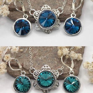 Swarovski kristályos nyaklánc, egyedi készítésú, virág formájú medállal, választható színű kristállyal - ékszer - nyaklánc - medálos nyaklánc - Meska.hu