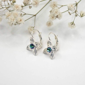 Sötétkék Swarovski kristályos, egyedi készítésú, damaszk virág formájú fülbevaló - Persian - ékszer - fülbevaló - lógó fülbevaló - Meska.hu