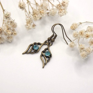 Tengerkék Swarovski kristályos, egyedi készítésú, angyalszárny formájú fülbevaló - Lagúna - ékszer - fülbevaló - lógó fülbevaló - Meska.hu
