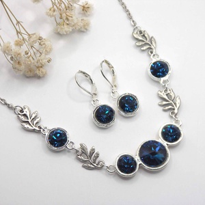 Sötétkék Swarovski kristályos, egyedi készítésú nyakék, kétféle választható fülbevalóval � Aqua Bella - ékszer - ékszerszett - Meska.hu