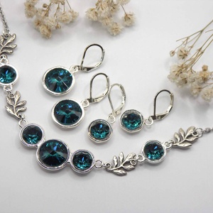Kékes-smaragdzöld Swarovski kristályos, egyedi készítésú nyakék, kétféle választható fülbevalóval � Emerald Tide - ékszer - ékszerszett - Meska.hu