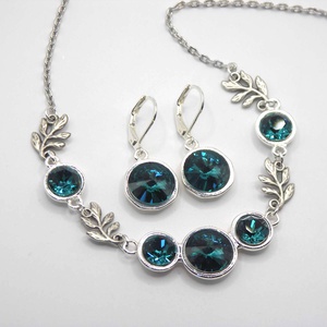 Kékes-smaragdzöld Swarovski kristályos, egyedi készítésú nyakék, kétféle választható fülbevalóval � Emerald Tide - ékszer - ékszerszett - Meska.hu