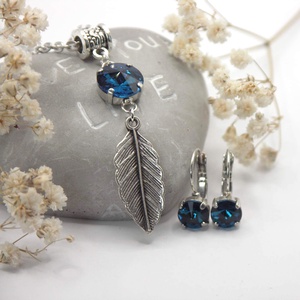 Éjkék színű Swarovski kristállyal készült medálos nyaklánc és fülbevaló szett � Nocturne - ékszer - ékszerszett - Meska.hu