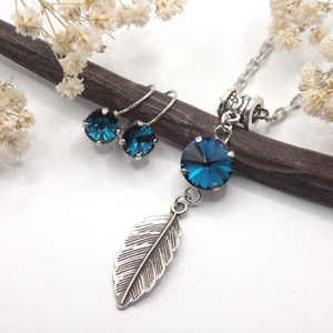 Éjkék színű Swarovski kristállyal készült medálos nyaklánc és fülbevaló szett � Nocturne, Ékszer, Ékszerszett, Ékszerkészítés, MESKA