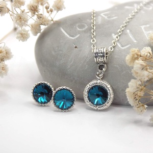 Sötétkék Swarovski kristályos nyaklánc és fülbevaló szett � Zafíréj, Ékszer, Ékszerszett, Ékszerkészítés, MESKA