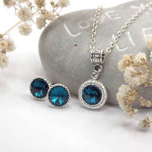 Sötétkék Swarovski kristályos nyaklánc és fülbevaló szett � Zafíréj - ékszer - ékszerszett - Meska.hu