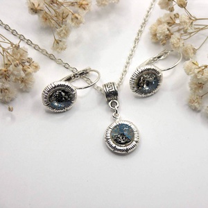 Áttetsző, kék patinás Swarovski kristályos nyaklánc és fülbevaló szett � Oxid Blue - ékszer - ékszerszett - Meska.hu