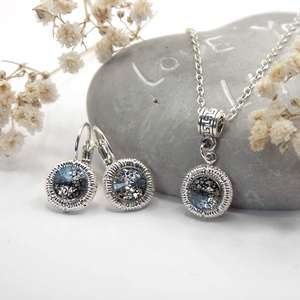 Áttetsző, kék patinás Swarovski kristályos nyaklánc és fülbevaló szett � Oxid Blue, Ékszer, Ékszerszett, Ékszerkészítés, MESKA