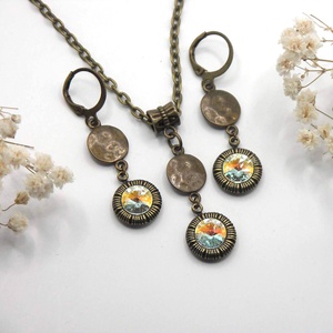 Meleg, napfényes csillogású Swarovski kristályos nyaklánc és fülbevaló szett - Helioris, Ékszer, Ékszerszett, Ékszerkészítés, MESKA