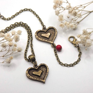 Antik bronz színű, dupla szív mintájú medálokból készült nyaklánc és karkötő szett - Ámor, Ékszer, Ékszerszett, Ékszerkészítés, MESKA