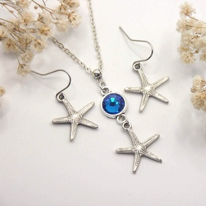 Tengeri csillagos ékszerszett élénkkék Preciosa kristállyal - Azuriel, Ékszer, Ékszerszett, Ékszerkészítés, MESKA