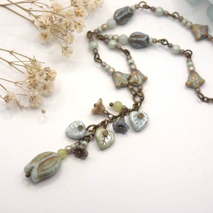 Tulipános nyaklánc arany csíkos világoskék-menta színű üveggyöngyből � Aquarell - ékszer - nyaklánc - gyöngyös nyaklánc - Meska.hu