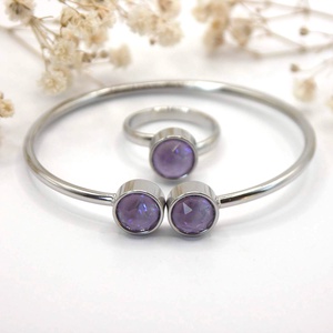 Nemesacél karkötő és gyűrű szett sejtelmes halványlila Swarovski kristályokkal - Duett, Ékszer, Ékszerszett, Ékszerkészítés, MESKA