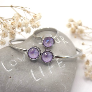 Nemesacél karkötő és gyűrű szett sejtelmes halványlila Swarovski kristályokkal - Duett - ékszer - ékszerszett - Meska.hu