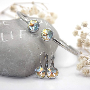 Nemesacél karkötő és fülbevaló szett csillogó, tiszta árnyalatú Swarovski kristályokkal - Glint - ékszer - ékszerszett - Meska.hu