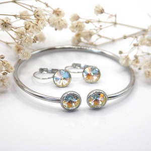 Nemesacél karkötő és fülbevaló szett csillogó, tiszta árnyalatú Swarovski kristályokkal - Glint, Ékszer, Ékszerszett, Ékszerkészítés, MESKA